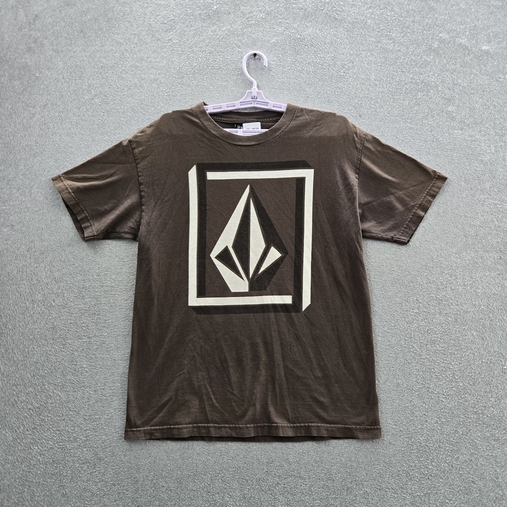 VINTAGE Volcom Men Shirt L Brown Graphic Big Logo Short Sleeve Y2K Skater