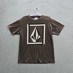 VINTAGE Volcom Men Shirt L Brown Graphic Big Logo Short Sleeve Y2K Skater