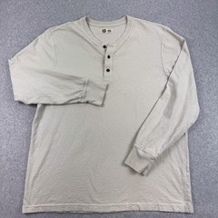 American Giant Henley Shirt Mens 2XL Beige Long Sleeve Cotton Made USA Jersey