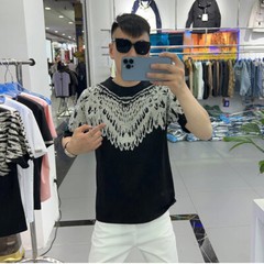 New Hot Drilling Fashion Wing Style Rhinestones Summer Luxury Men Black T-Shirt