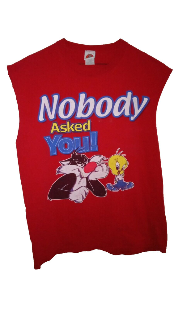 Vintage Looney Tunes Nobody Asked You T Shirt Size Large Twitty, Sylvester Red