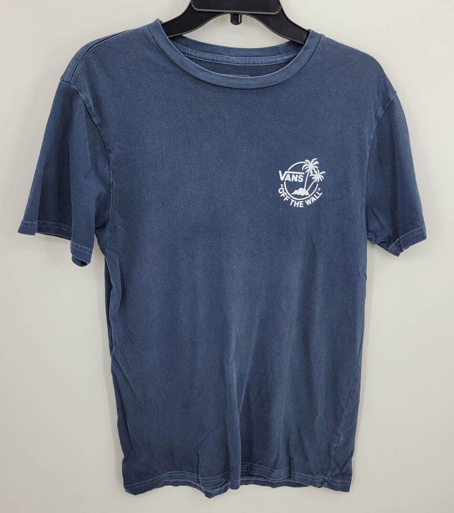 Vans Shirt Mens Small Blue Graphic Logo Short Sleeve Crew Neck Casual Beach