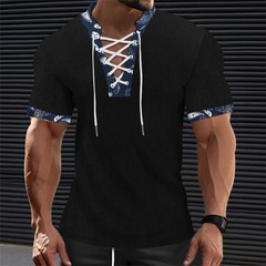 Men’s Short Sleeve Fashion T-Shirt Classic Casual Slim Laceup Shirts *