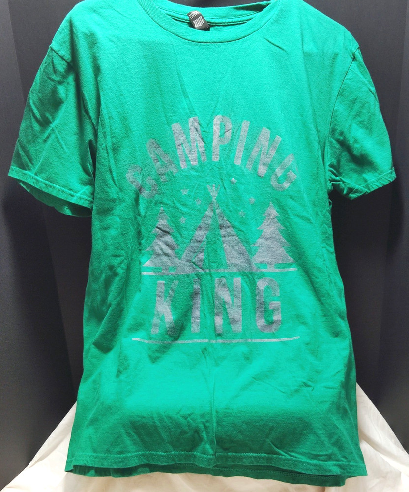 Camping King Green Graphic T-Shirt Anvil Lightweight 100% Cotton Mens Large