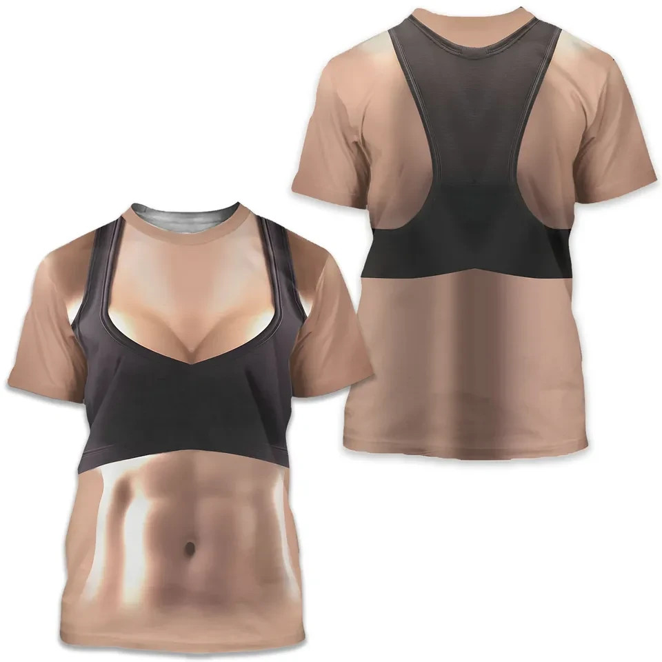 Realistic Hilarious Fitness Abs Gag T-Shirt, 3D Perfect Beach Body Print HS1014