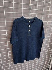 Pure Blue Japan Knitted Henley T-Shirt Mens Size 3 or M/L Syoaiya Indigo Rare