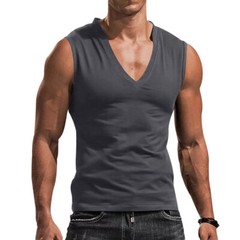 Mens Casual Camisole Sleeveless T-Shirt Solid Color V-Neck Vest Muscle Tank Tops