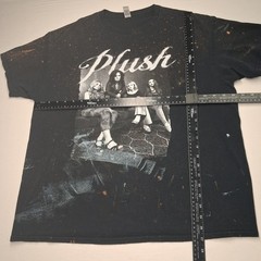 Plush Band Shirt XL Black Bleach Splatter Acid Wash Rock Music Graphic Tee