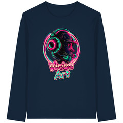 Vision Art Neon Cyberpunk Headphone Sweatshirt Glow Pink & Cyan Navy Size L