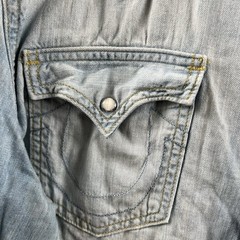 Vintage True Religion Denim Shirt Mens XXL Rolling Bones Jake Western Pearl Snap