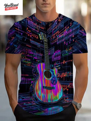 2025 Hip Hop Guitar Graphic T-Shirt for Men Trendy Rock Crew Neck Short Sleeve T