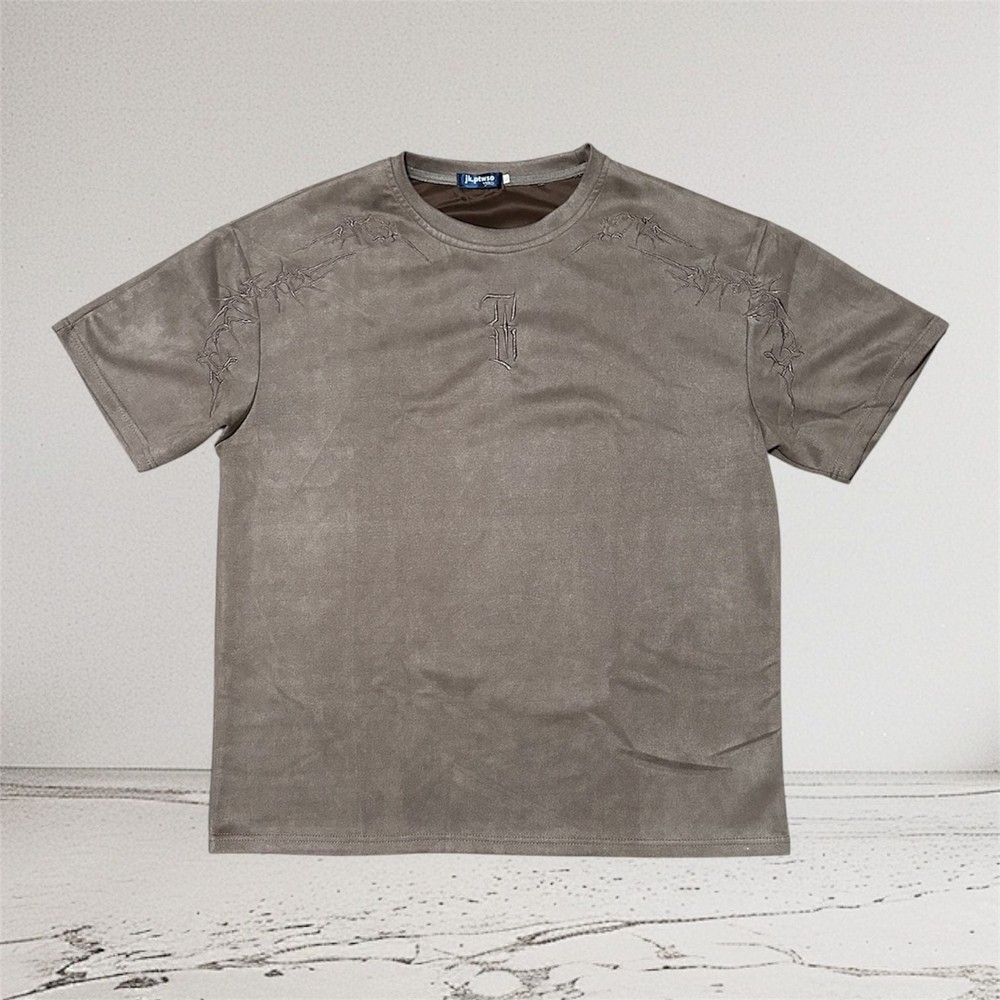 jk.ptwso Men’s Suede Texture Thorn Embroidery T-Shirt