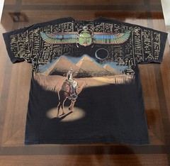Vintage Liquid Blue Shirt Egyptian Skull Pharaoh Graphic Tee Black Mens Size XXL