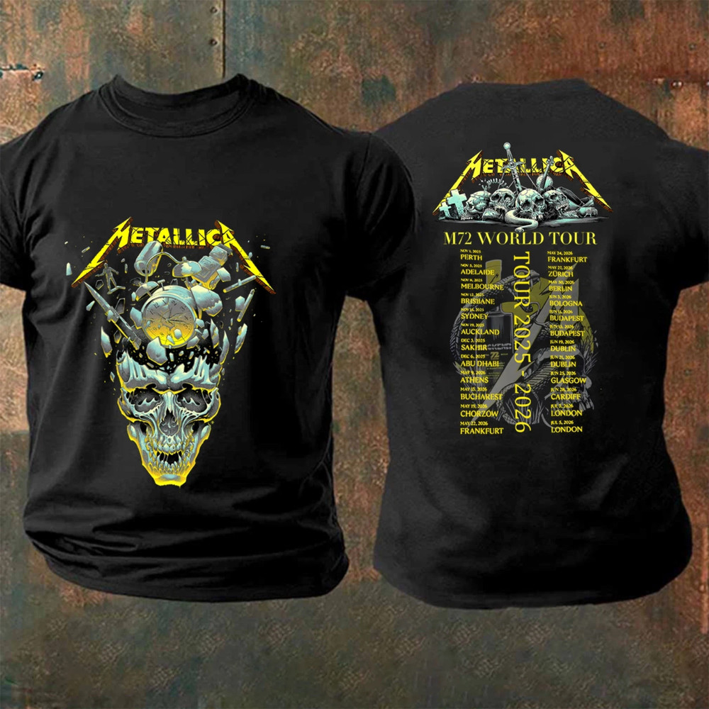 Metallica M72 Tour Shirt 2025 2026 World Tour Mens Black Heavy Metal Tee