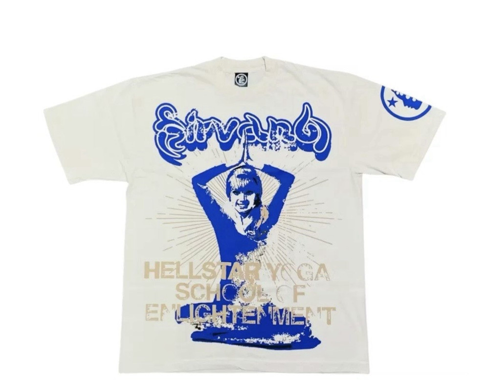 Hellstar Yoga Graphic Print T-Shirt Mens M Cotton Short Sleeve Crew Neck White