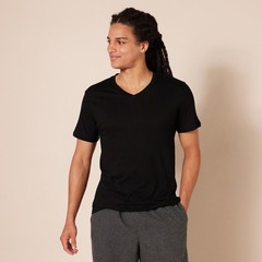 6 Pack Men’s Short Sleeves 100% Cotton V-Neck Undershirt,X-Large Black