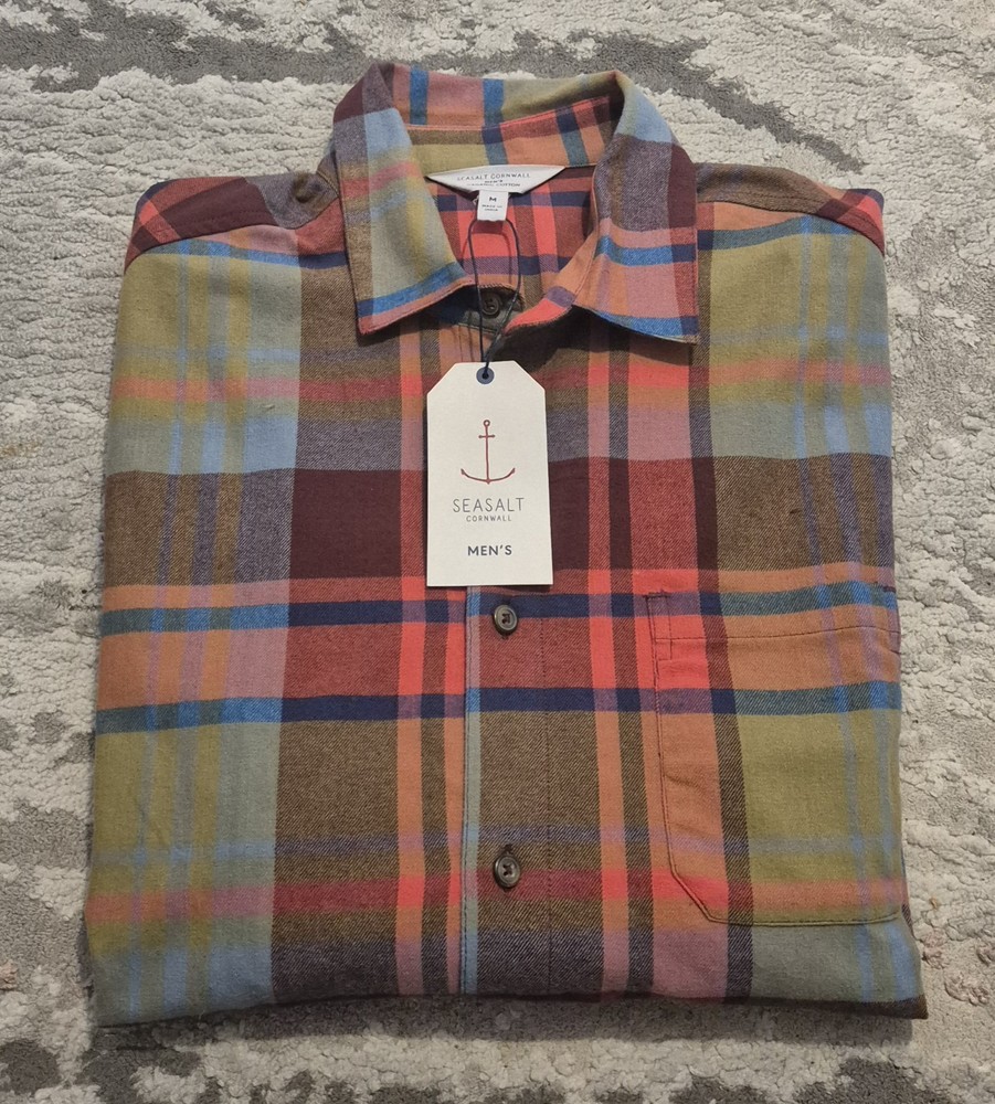 BNWT Seasalt Men’s Fathomer Checked Shirt Rhythm Merlot Regular Size M