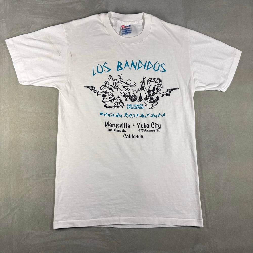 Vintage Los Bandidos Mexican Restaurant Yuba City CA Hanes T Shirt USA M