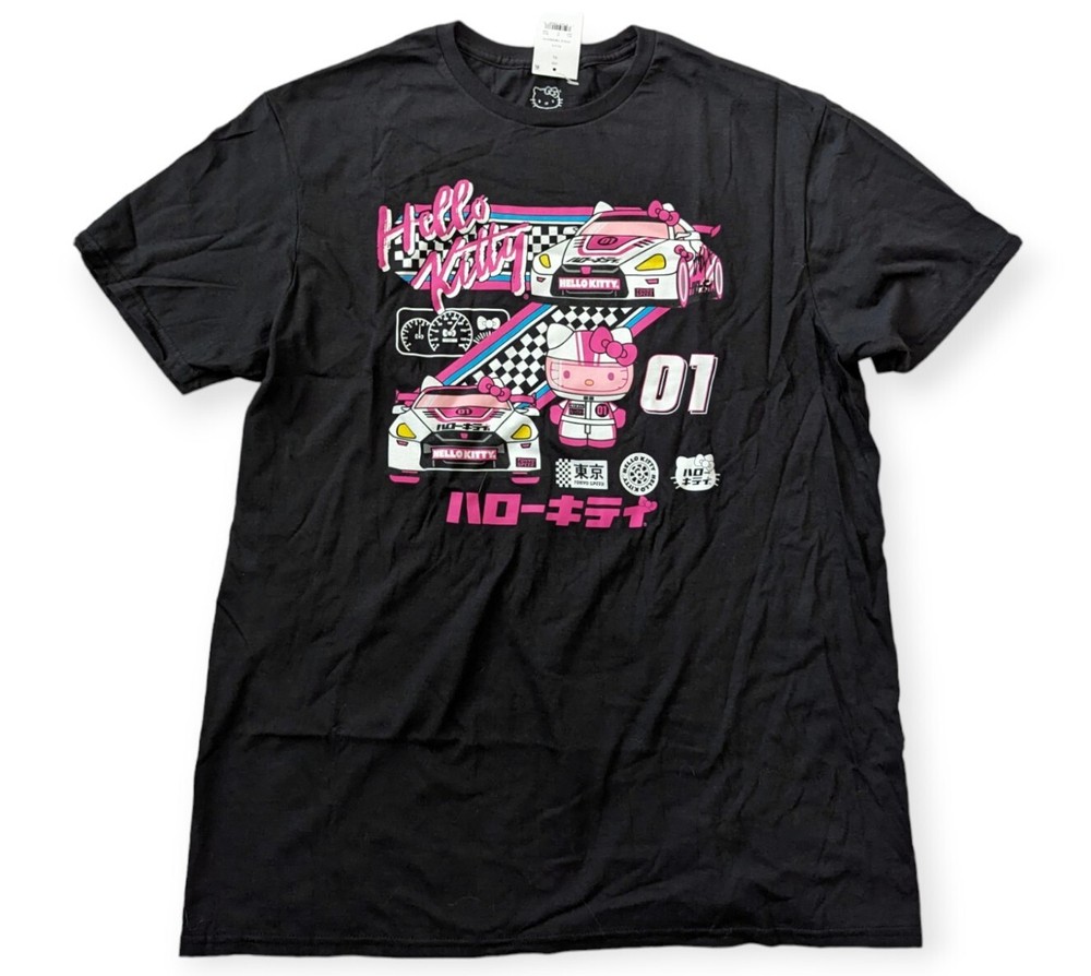 Sanrio Hello Kitty Tokyo Speed Racer 01 Black Hybrid T-Shirt Adult Unisex XL NWT