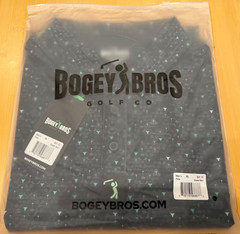 Bogey Bros Men’s Golf Polo Black/Green Geometric Collared Button Stretch Logo
