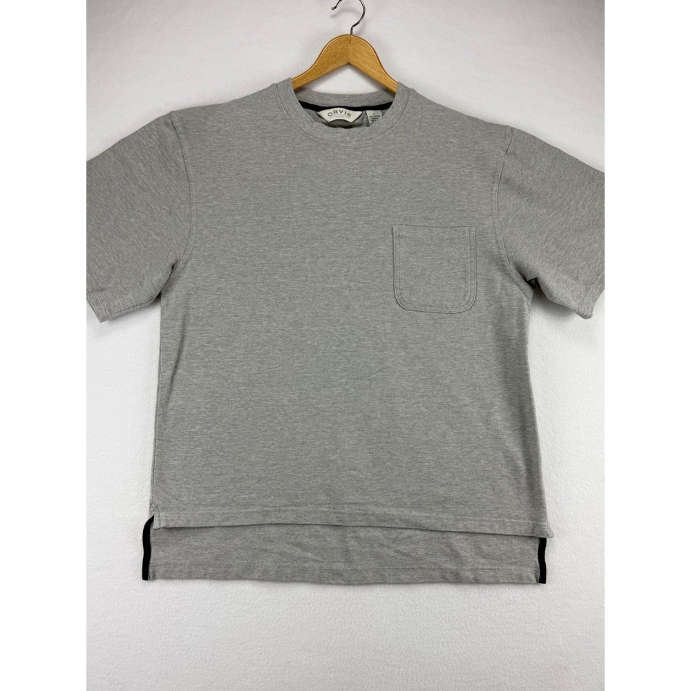 Orvis Pocket T Shirt Mens Large Gray Short Sleeve Cotton Pique Crew Neck Tee