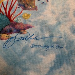 Vintage 1992 Coral Reef Aquatic Paradise Liquid Blue T-Shirt Men XL Tie Dye Fish