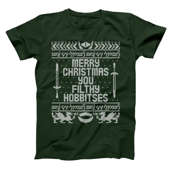 You Filthy Hobbitses Merry Christmas Funny humor elf Forest Green Men’s T-Shirt