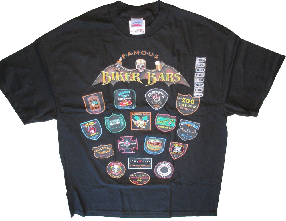 Famous Biker Bars T-Shirt Medium 36″ Chest NOS USA Screen Print 1990’s