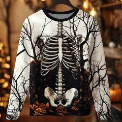 2025 Halloween Skeleton Print Long Sleeve T-shirt for Men Gothic Trendy Streetwe