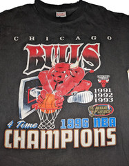 VINTAGE 90s CHICAGO BULLS BENNY THE BULL T SHIRT 4 TIME RAP TEE JORDAN RODMAN MJ