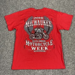 Suna Mens Milwaukee Motorcycle Rally T Shirt 2018 Red Short Sleeve Size Large