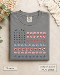 Coastal USA Flag Shirt, Patriotic Seashell Tee, Comfort Colors Beach Top