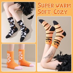 4X Thicker Halloween Fuzzy Socks for Women Cozy Fluffy Warm Soft Socks for Fa…