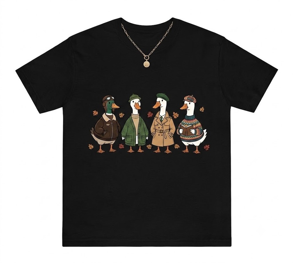 Fall Goose, Autumn Cozy Silly Goose Black T-shirt