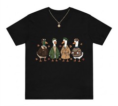 Fall Goose, Autumn Cozy Silly Goose Black T-shirt