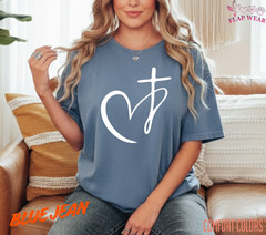 Unisex Minimalist Heart Cross T-Shirt, Men T shirt,Women T shirt Gift Religio