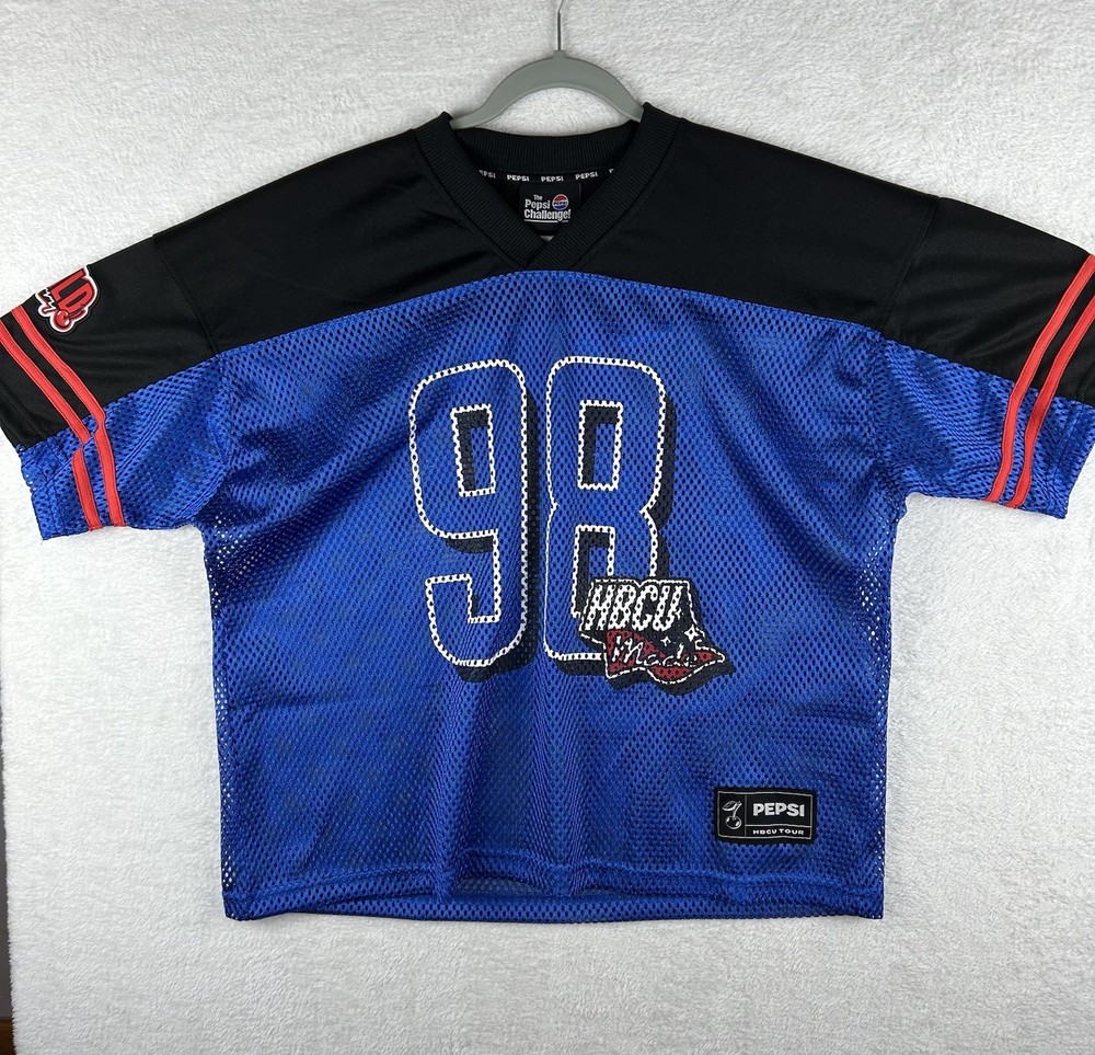 HBCU Pepsi Challenge Football Jersey Blue Size M Cropped Mesh Fabric Graphic