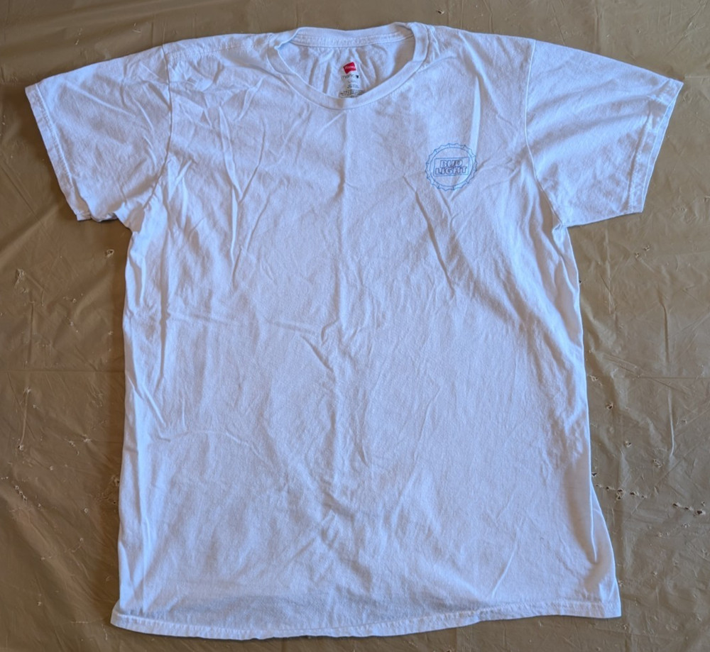 Bud Light Promo Hanes Nano-T Large (Fits XS) 100% Cotton, 2010s Graphic Beer T