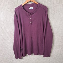 Magellan Shirt Mens XL Maroon Henley Semi Fitted Long Sleeve Waffle Knit Thermal
