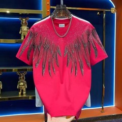 Men Fashion Luxury Trend Wings Drills Rhinestone Diamond Streetwear T-Shirt