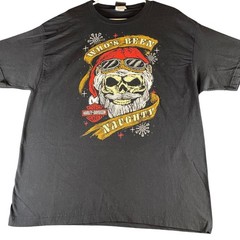 Harley Davidson Mens XLarge Skull Santa Naughty Christmas Graphic TShirt Black