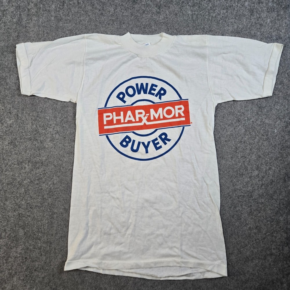 VTG 80s Phar-Mor Power Buyer Drug Pharmacy T-Shirt Size M Single Stitch White
