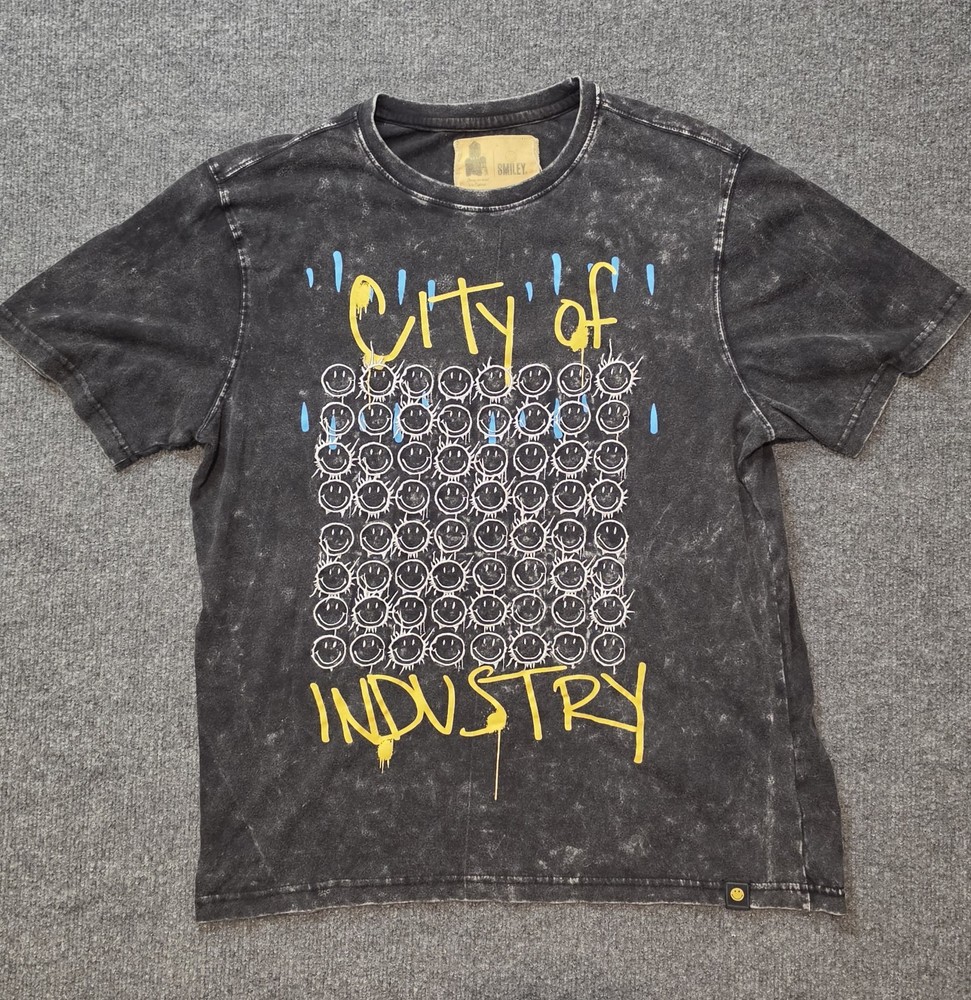 City of Industry Smiley Acid Wash T Shirt 3X Streetwear Graphic