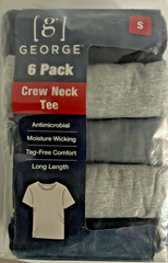 George Men’s Crew T-Shirts 6-Pack Tag Free Size (S) Small , BLACK/ GREY New