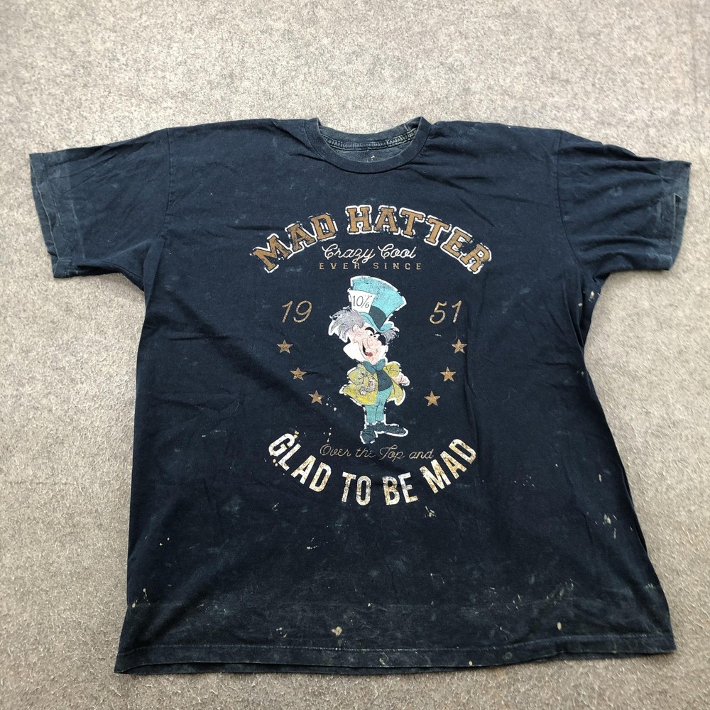Disney Mad Hatter Shirt Mens XL Black Alice In Wonderland Graphic Tee