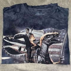 The Mountain Ronald Reagan Riding A Velociraptor American Flag T-Shirt
