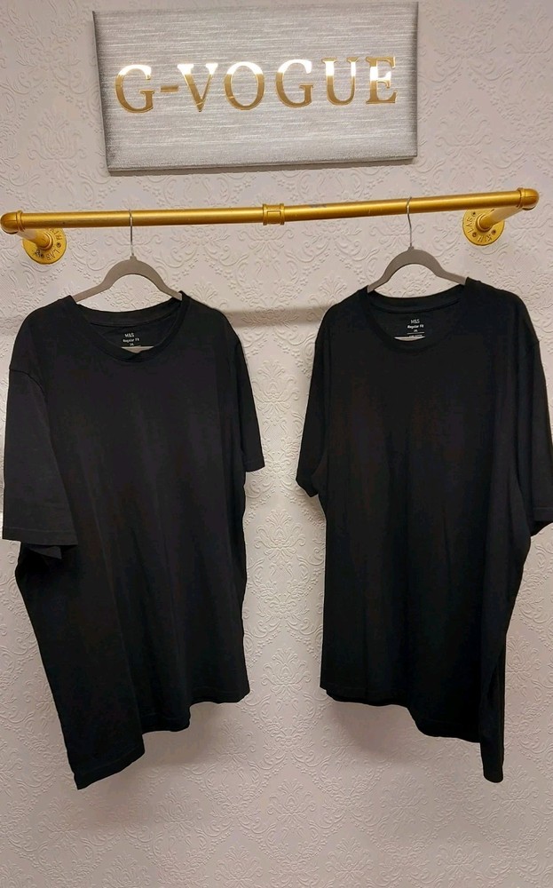 M&S Mens TSHIRT Tshirts X Two Size 2XL Black Pure Cotton Short Sleeve 2 Tops