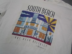 Vintage South Beach Shirt Men Medium White TSF Art Deco Miami Single Stitch 90s