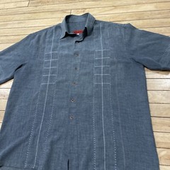NEW STYLE Guayabera Shirt Men XL Gray Stitch Striped Cubano Beach Resort XL 50″