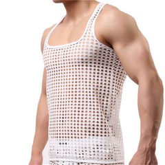 Mens Mesh Fishnet Sleeveless T Shirts Tank Tops Sexy Muscle Bodybuilding Vests